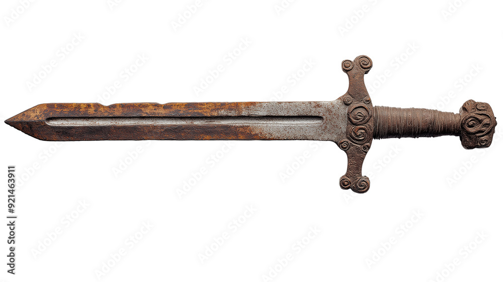 Rusty Medieval Sword with Ornate Hilt
