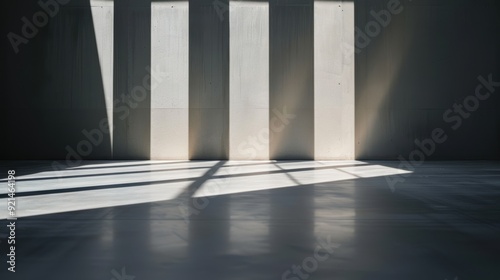 Sunlight streaming through windows creates a beautiful pattern of lines on the floor