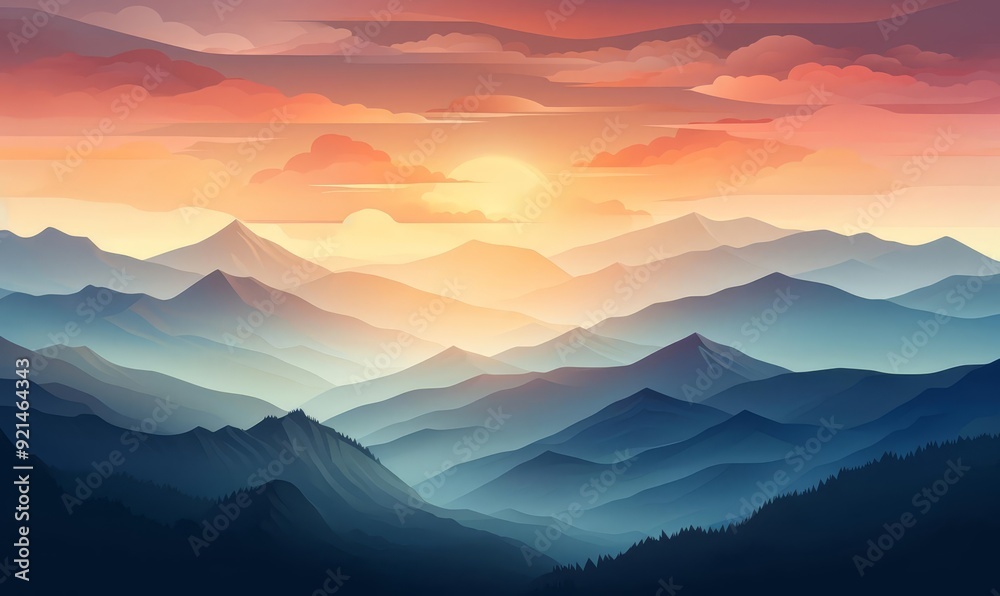 Obraz premium Expansive mountain panorama flat design, top view, breathtaking landscape, 3D render, Triadic Color Scheme