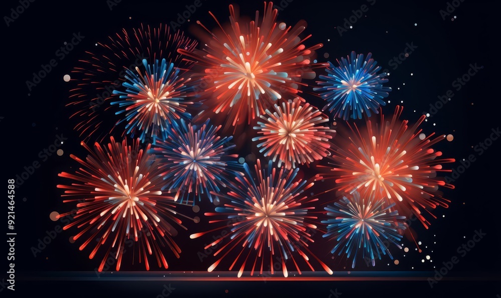 Explosive fireworks display flat design, side view, celebration night, 3D render, Triadic Color Scheme Explosive fireworks display flat design, side view, celebration night, 3D render, Triadic Color Scheme