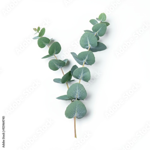 Eucalyptus leaves, minimalist, botanical illustration, detailed, green foliage, white background, natural, realistic plant, isolated leaves, elegant, serene, fresh.