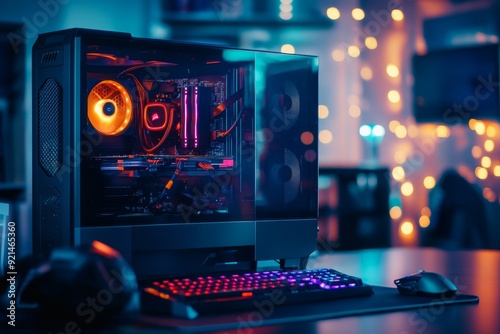 Custom Gaming PC Setup with RGB Lighting photo