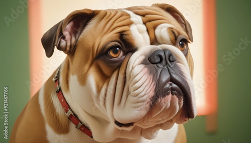 Bulldog Dog Close-Up. Studio Portrait. White Background.