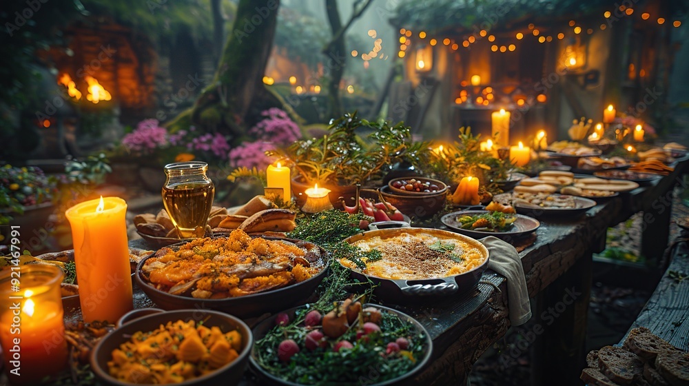 A Feast in a Mystical Forest Setting A Feast in a Mystical Forest Setting
