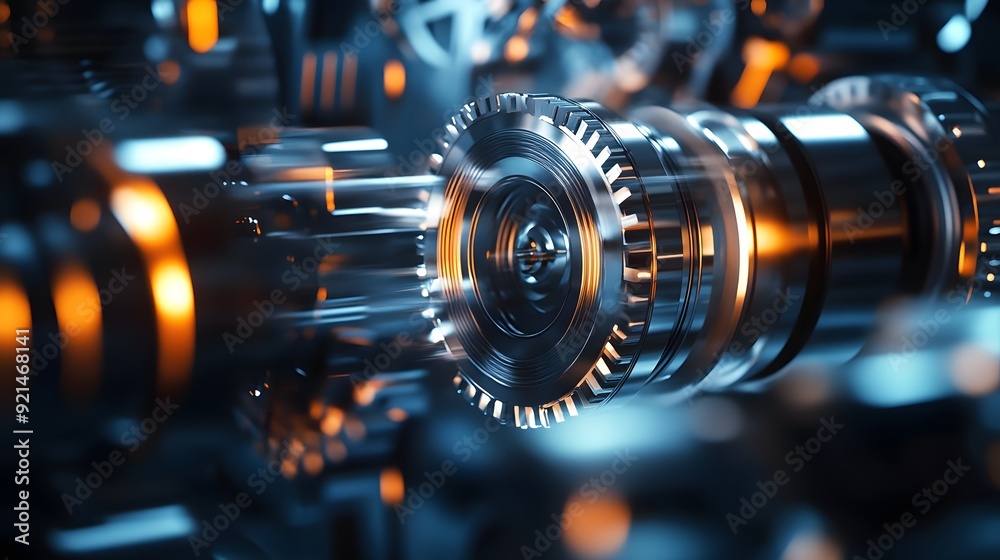 A cityscape with many gears and gears of different sizes. The gears are lit up in orange and yellow, giving the image a futuristic and industrial feel A cityscape with many gears and gears of different sizes. The gears are lit up in orange and yellow, giving the image a futuristic and industrial feel