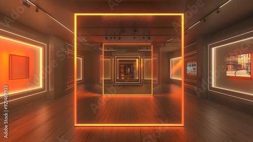 Modern Exhibit Lighting: Modern exhibit featuring quadruple framing illuminated by subtle 