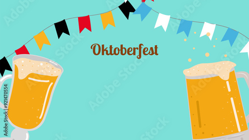 Oktoberfest annual beer festival in Germany banner. Popular cultural event in world. Second half of September beginning of October. Poster invitation template. Vector illustration. photo