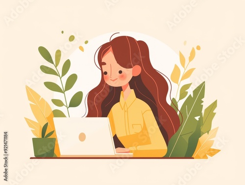 Wallpaper Mural A woman with long hair working on a laptop surrounded by plants. Torontodigital.ca
