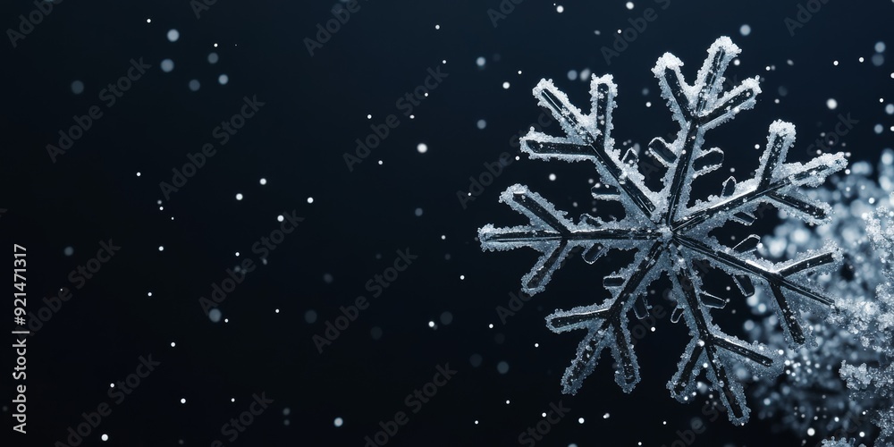 Fototapeta premium Close-up of a Detailed Snowflake on a Dark Background