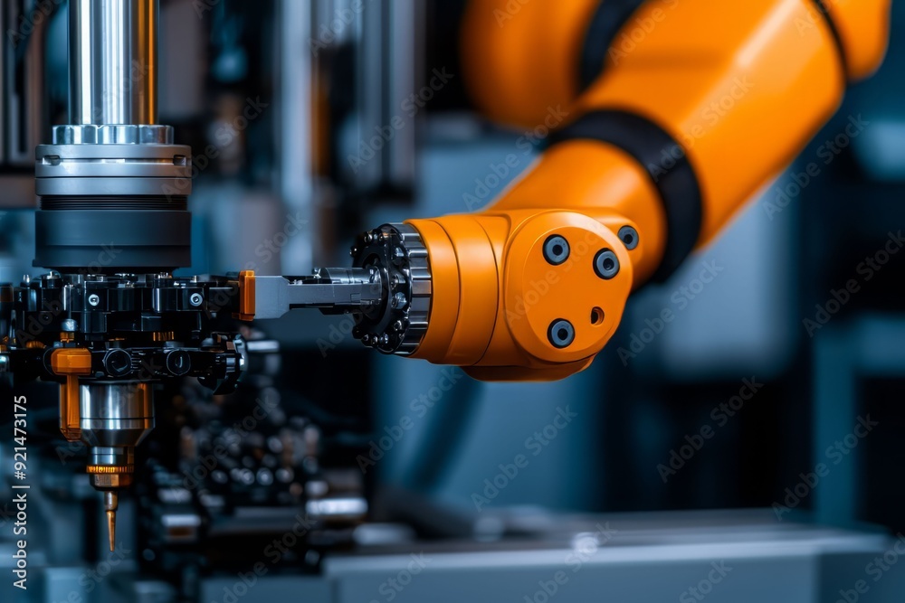 Close-up of an industrial robotic arm in operation, showcasing advanced technology and precision engineering in a modern manufacturing environment. Close-up of an industrial robotic arm in operation, showcasing advanced technology and precision engineering in a modern manufacturing environment.
