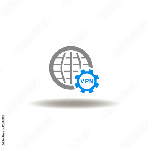Vector illustration of earth globe with gear and VPN text. Symbol of VPN Virtual Private Network.