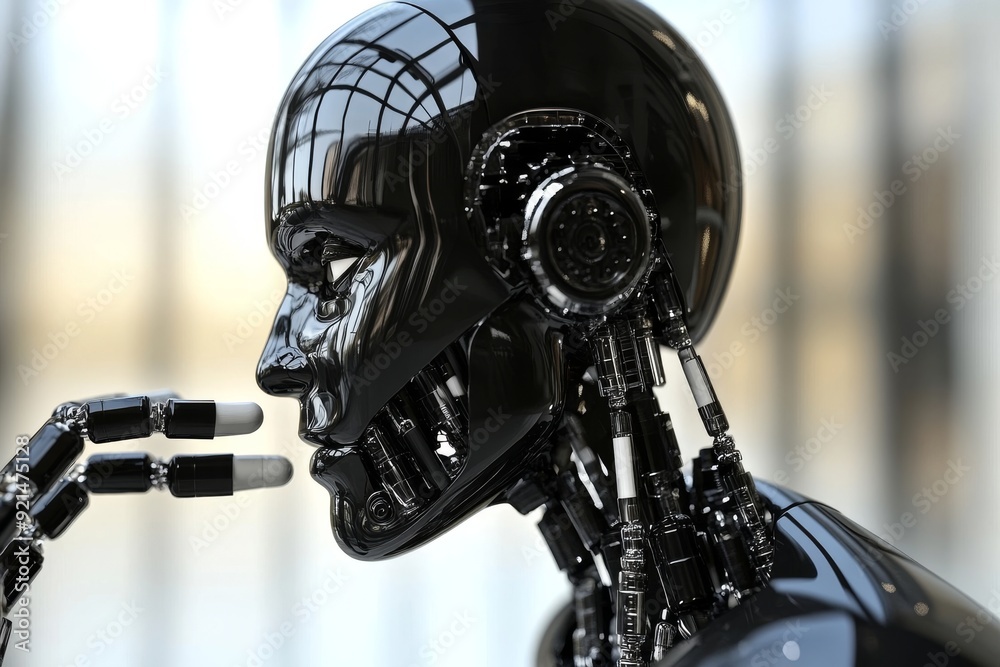 Fototapeta premium Explorative Robot Hand Reaching Towards a Dazzling Array of Pills