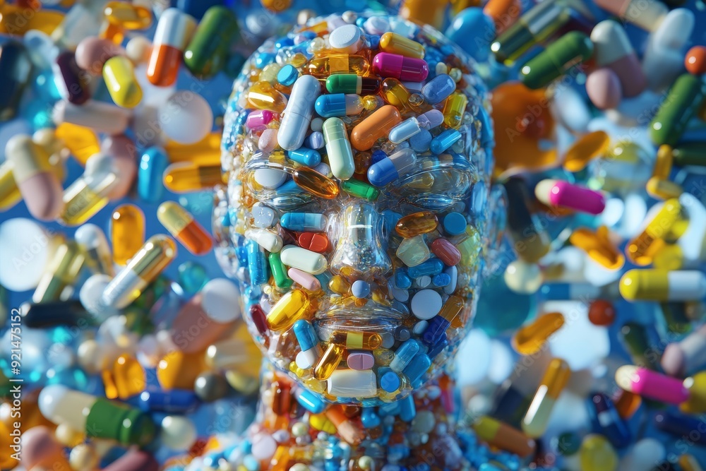 Obraz premium Futuristic Robot Assembled with Various Medications in Artistic Configuration
