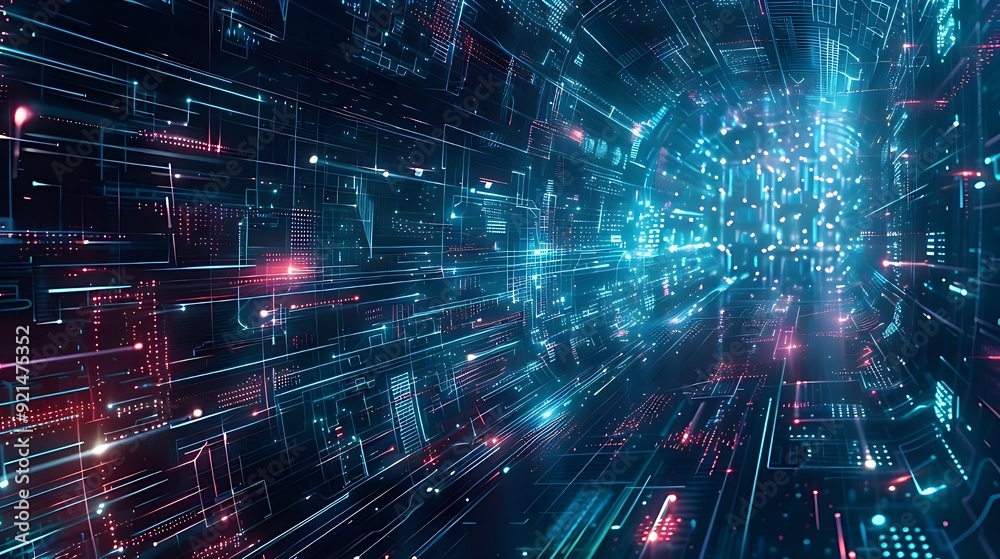 Futuristic Digital Tunnel with Neon Lights Futuristic Digital Tunnel with Neon Lights