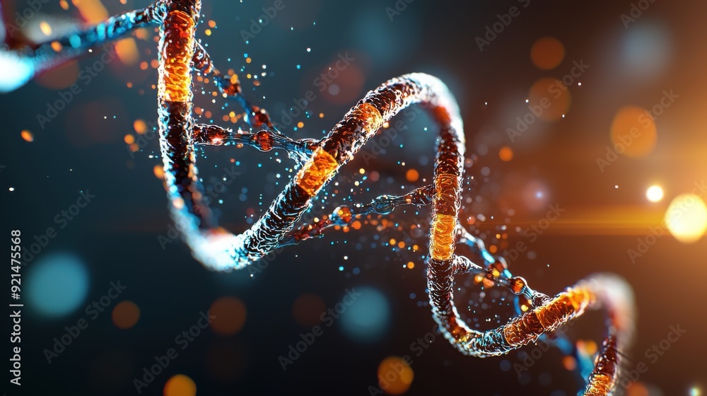 Close-up of a helix structure resembling a DNA strand, with a focus on the intricate twists and turns of the double helix. The background is softly blurred, highlighting the detailed molecular Close-up of a helix structure resembling a DNA strand, with a focus on the intricate twists and turns of the double helix. The background is softly blurred, highlighting the detailed molecular