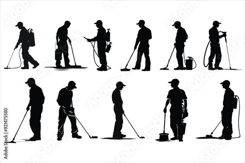 Floor Cleaning Man Silhouette, Sweeper boy Silhouettes, floor cleaner silhouette