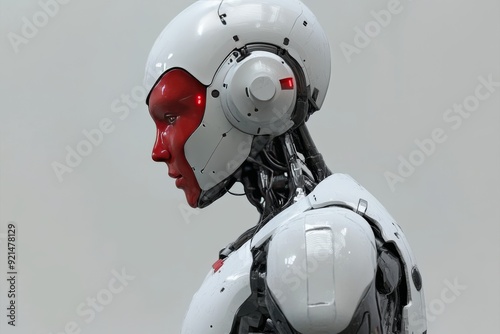 Elegant robotic woman with a graceful posture blending technology and artistry