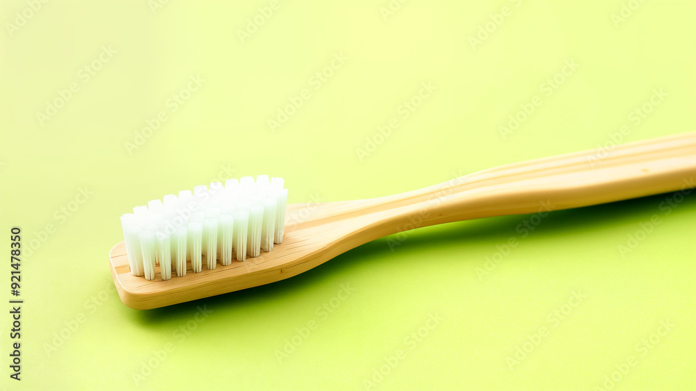 Sustainable bamboo toothbrush with bristles on green