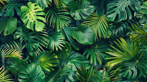 Wallpaper Mural A variety of tropical leaves covers the ground, creating a rich green tapestry under daylight Torontodigital.ca