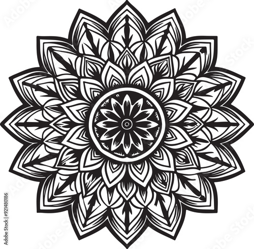 Mandalas black color vector outline. Style Coloring flower