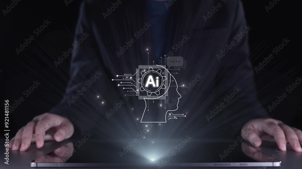 Human interact with AI artificial intelligence brain processor in ...