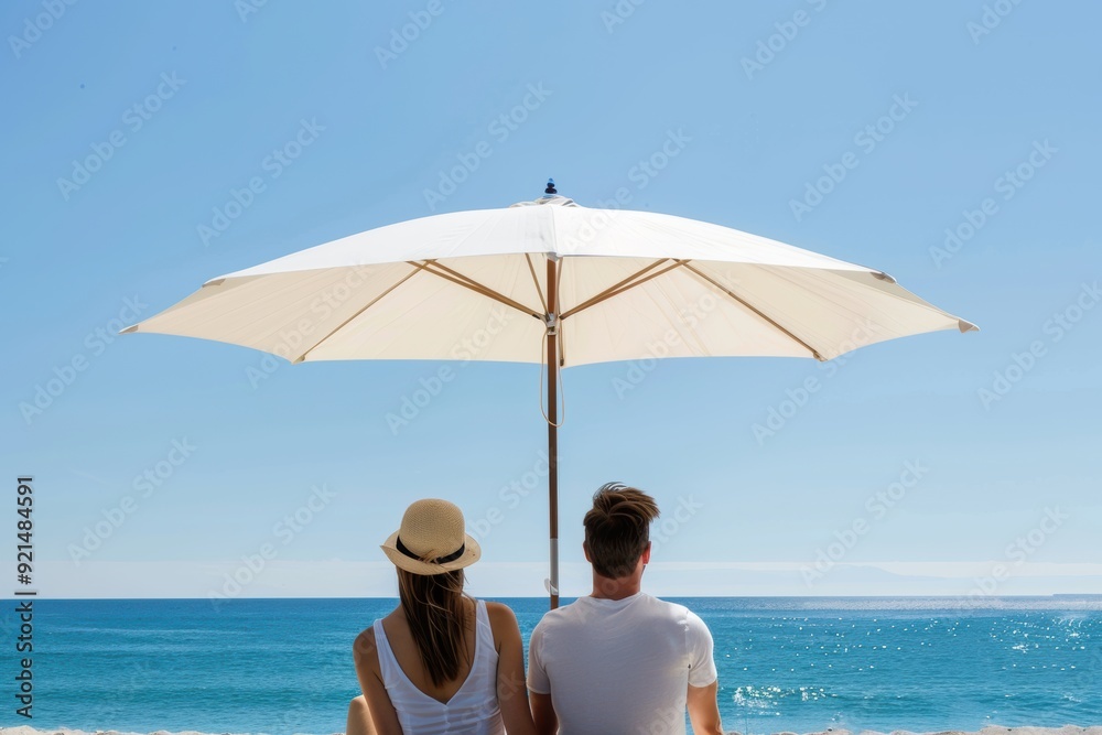 Couple Relaxing Under Beach Umbrella. Couple Relaxing Under Beach Umbrella.