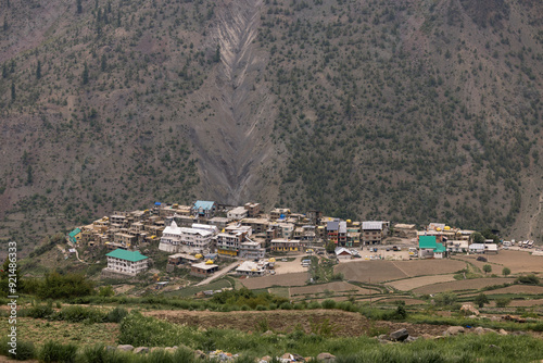 Trilokinath village and temple Garsha Phagpa on left bank of the Chenab River village of Udaipur photo