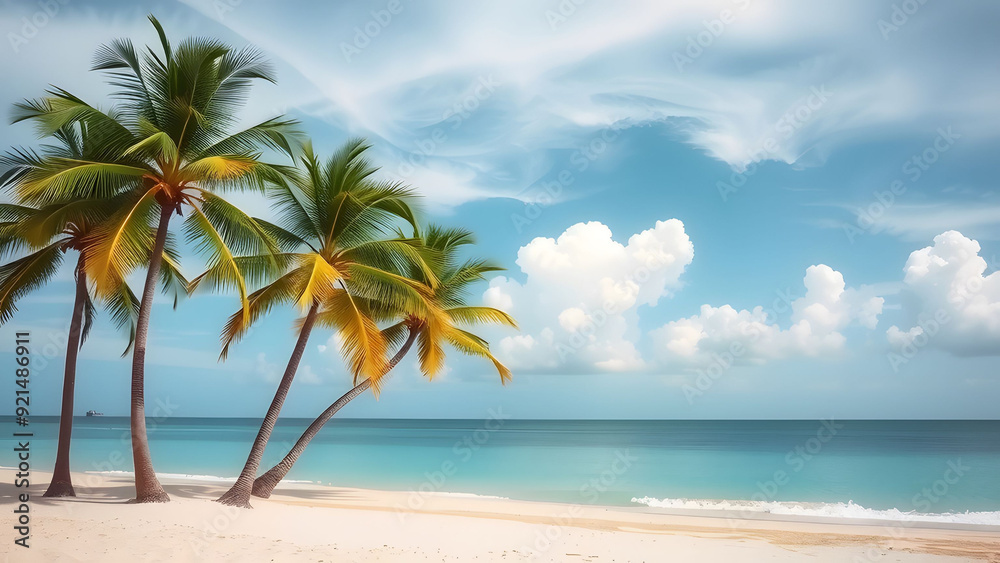 Palm trees on a tropical beach with clear blue sky Palm trees on a tropical beach with clear blue sky