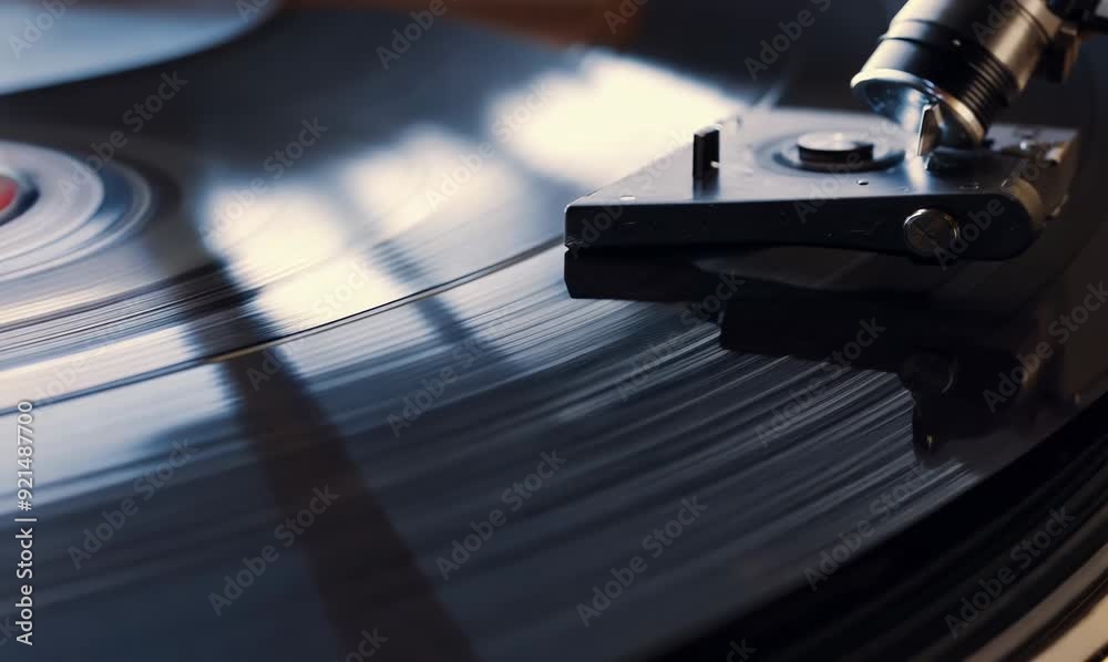 Extreme Close-Up of a Vintage Vinyl Record Spinning