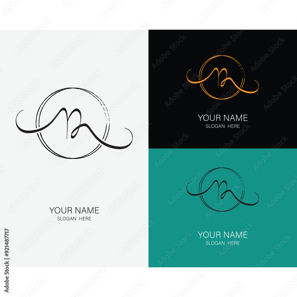 D initial handwriting logo design template