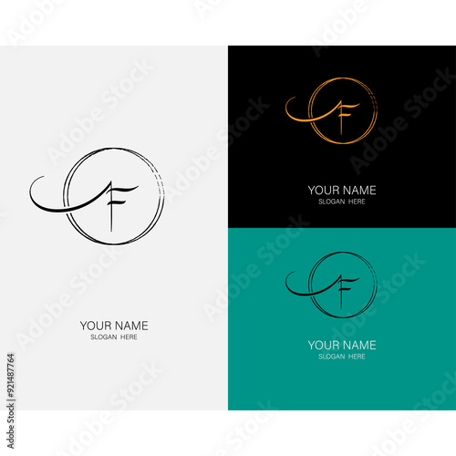 F initial handwriting logo design template