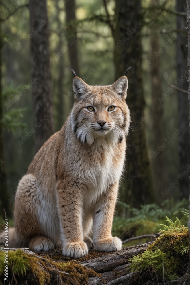 Majestic Lynx in a Serene Forest Setting Majestic Lynx in a Serene Forest Setting