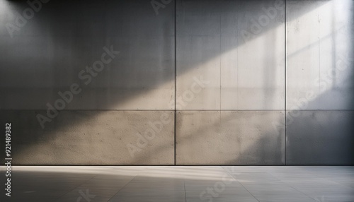 Minimalist concrete wall with natural light creating abstract shadows, perfect for modern architecture or interior design inspiration.