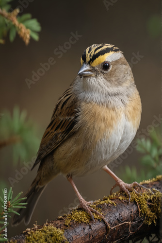 Close-Up of a Golden Crowned Sparrow on a Branch