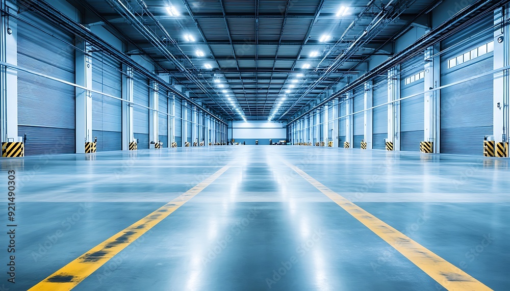 Empty Industrial Warehouse with Rolling Doors Empty Industrial Warehouse with Rolling Doors