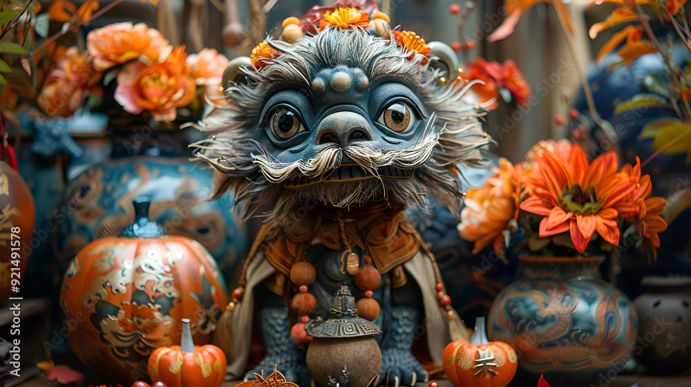 Obraz premium Lion figurine in a Chinese New Year's decoration Selective focus 