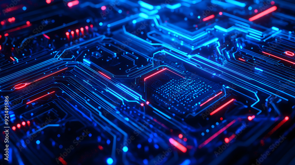 Futuristic neon digital circuit with vibrant blue and pink lights Futuristic neon digital circuit with vibrant blue and pink lights