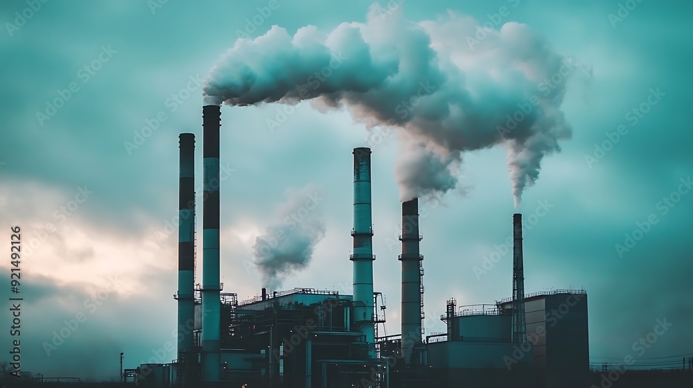 Industrial Smoke Plumes Against a Turquoise Sky Industrial Smoke Plumes Against a Turquoise Sky