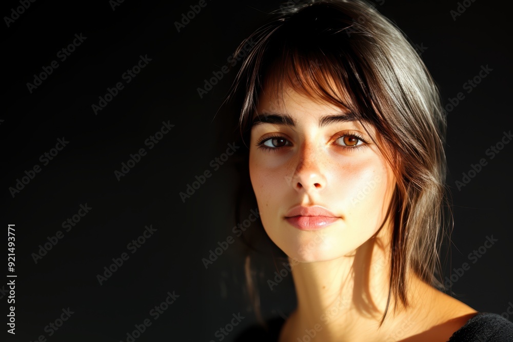 Softly Lit Portrait of a Woman with Subtle Freckles. Generative AI. Softly Lit Portrait of a Woman with Subtle Freckles. Generative AI.
