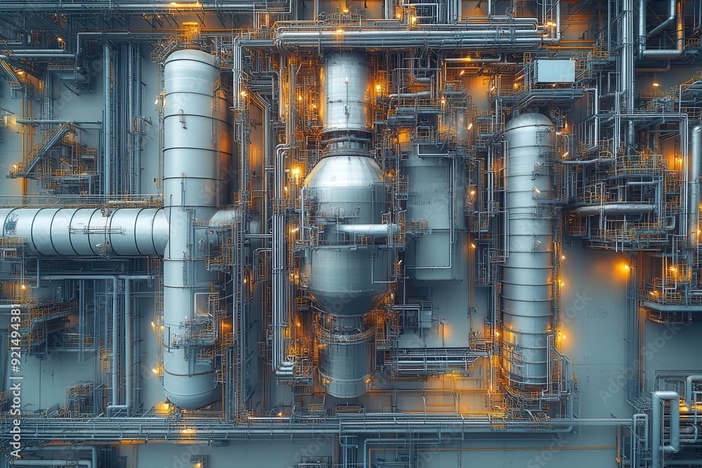 industrial landscape of oil refinery with intricate network of pipes and structures closeup view highlighting the complexity of petrochemical processing facilities industrial landscape of oil refinery with intricate network of pipes and structures closeup view highlighting the complexity of petrochemical processing facilities