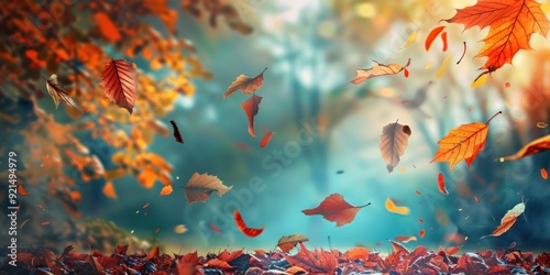 Falling Autumn Leaves in Forest Background