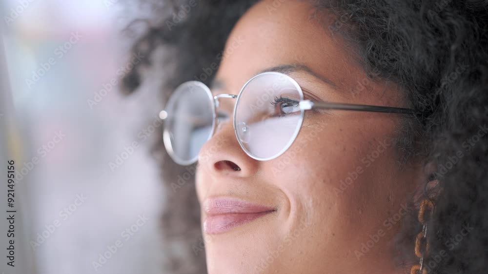 Closeup of thinking businesswoman wearing vision optometry glasses, looking confident, assertive and ready for success. Face of successful visionary or entrepreneur working online for startup company Closeup of thinking businesswoman wearing vision optometry glasses, looking confident, assertive and ready for success. Face of successful visionary or entrepreneur working online for startup company