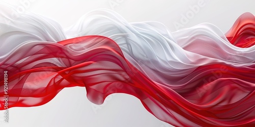 Abstract red and white fabric flowing in the wind.