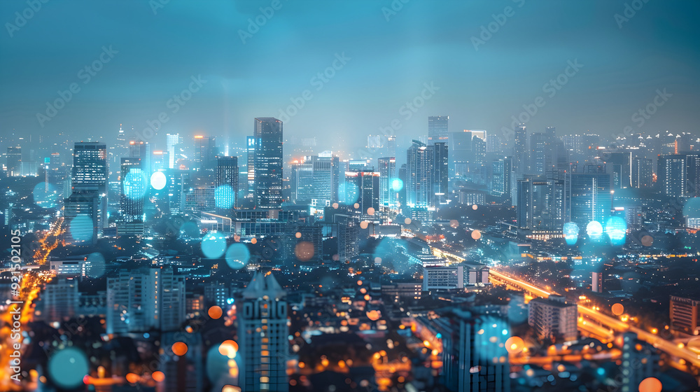 Night Cityscape with Bokeh Lights - Urban Abstract Background