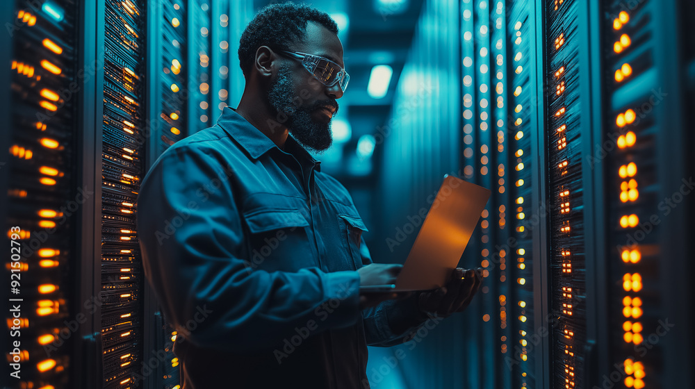 Software engineer providing technical support on a laptop, featuring customer service, global network technology, and IT support for digital systems Software engineer providing technical support on a laptop, featuring customer service, global network technology, and IT support for digital systems