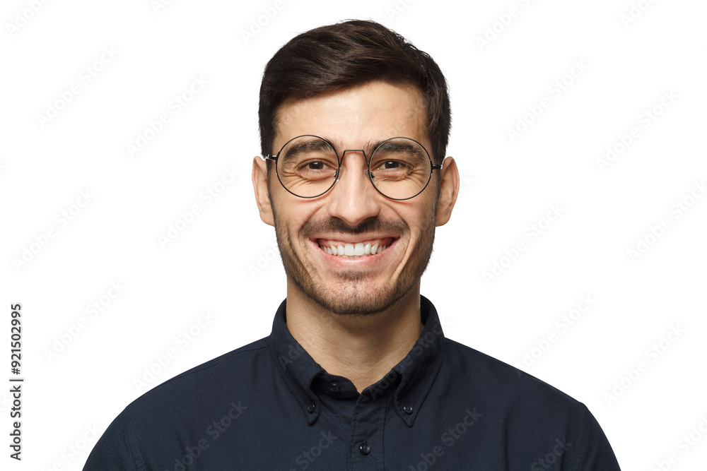 Portrait of handsome business man laughing, wearing glasses Portrait of handsome business man laughing, wearing glasses