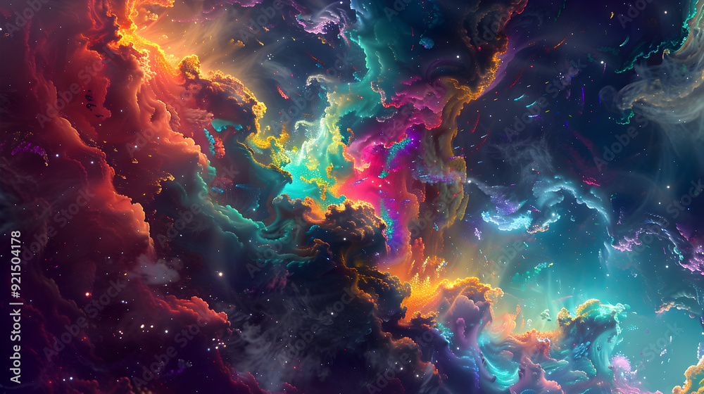 Abstract Space Nebula Illustration with Vivid Colors and Stars Abstract Space Nebula Illustration with Vivid Colors and Stars