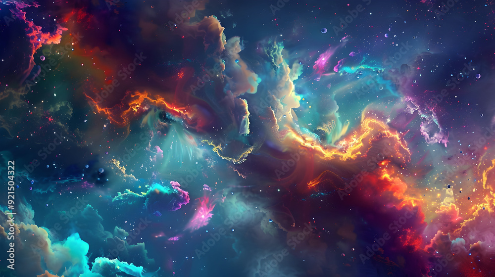 Fototapeta premium Cosmic Nebula Illustration with Vivid Colors and Stars