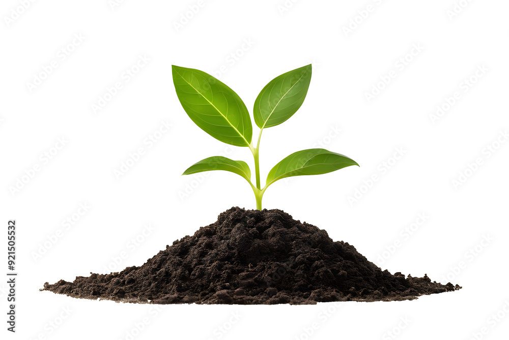 The sprout of green leaves grows from the soil on a transparent background The sprout of green leaves grows from the soil on a transparent background