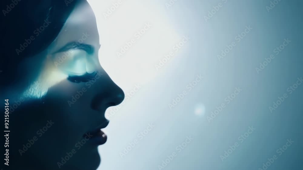 Silhouette of a woman with long hair standing near a bright window with light shining through, creating a hopeful atmosphere